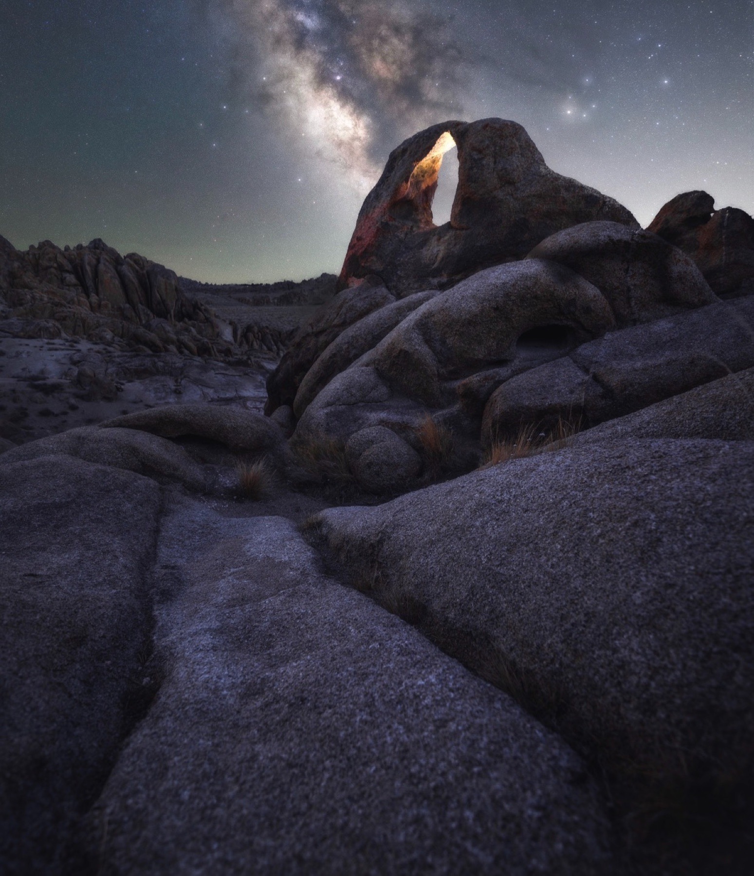 Milky Way behind a natural rock arch in the Alabama Hills